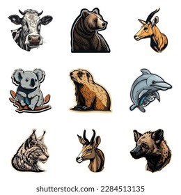 Animals Flat Icon Set Isolated On White Background