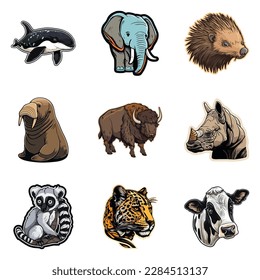 Animals Flat Icon Set Isolated On White Background