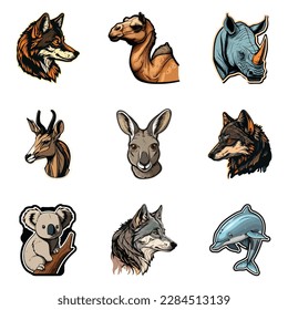 Animals Flat Icon Set Isolated On White Background