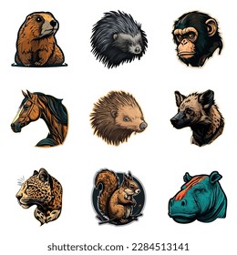 Animals Flat Icon Set Isolated On White Background