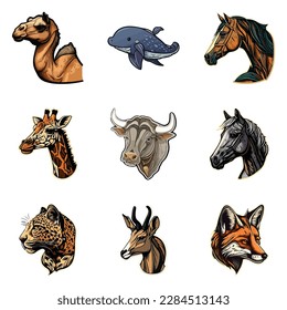 Animals Flat Icon Set Isolated On White Background