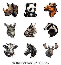 Animals Flat Icon Set Isolated On White Background