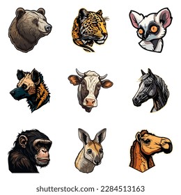 Animals Flat Icon Set Isolated On White Background