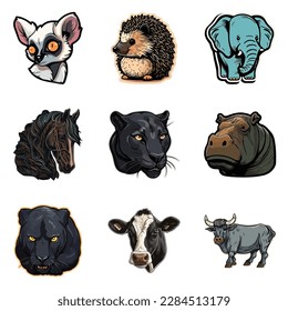 Animals Flat Icon Set Isolated On White Background