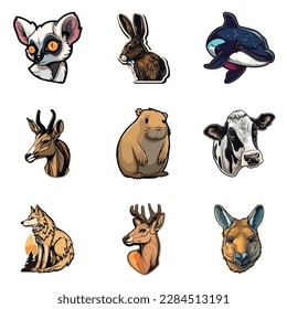Animals Flat Icon Set Isolated On White Background