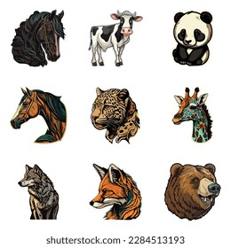 Animals Flat Icon Set Isolated On White Background