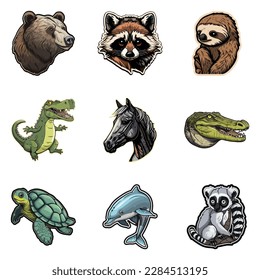 Animals Flat Icon Set Isolated On White Background