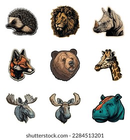 Animals Flat Icon Set Isolated On White Background