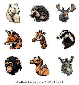 Animals Flat Icon Set Isolated On White Background
