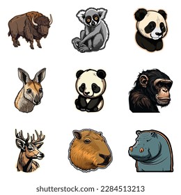 Animals Flat Icon Set Isolated On White Background