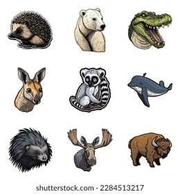 Animals Flat Icon Set Isolated On White Background