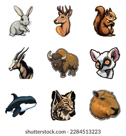 Animals Flat Icon Set Isolated On White Background