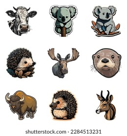 Animals Flat Icon Set Isolated On White Background