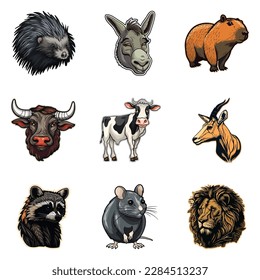 Animals Flat Icon Set Isolated On White Background