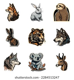 Animals Flat Icon Set Isolated On White Background