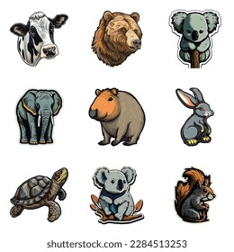 Animals Flat Icon Set Isolated On White Background