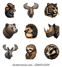 Animals Flat Icon Set Isolated On White Background