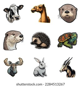 Animals Flat Icon Set Isolated On White Background