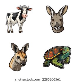 Animals Flat Icon Set Isolated On White Background