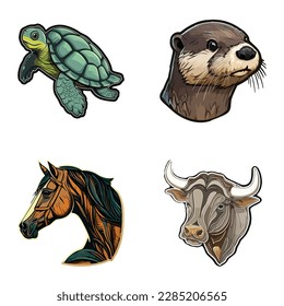 Animals Flat Icon Set Isolated On White Background