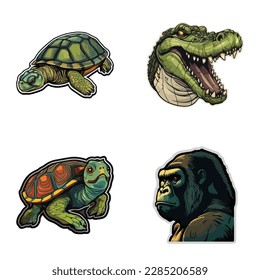 Animals Flat Icon Set Isolated On White Background