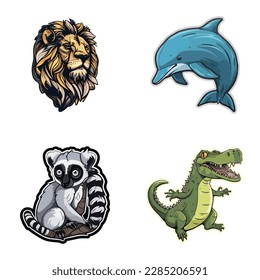 Animals Flat Icon Set Isolated On White Background