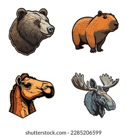 Animals Flat Icon Set Isolated On White Background