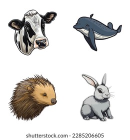 Animals Flat Icon Set Isolated On White Background