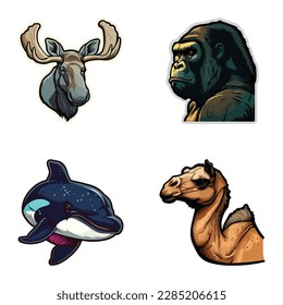 Animals Flat Icon Set Isolated On White Background