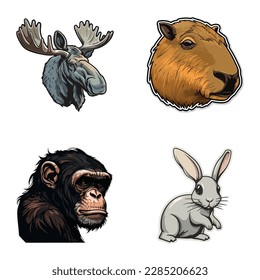 Animals Flat Icon Set Isolated On White Background