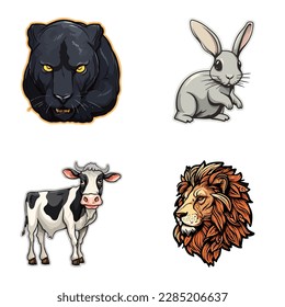 Animals Flat Icon Set Isolated On White Background