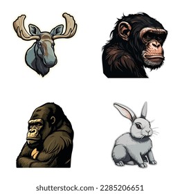 Animals Flat Icon Set Isolated On White Background
