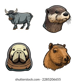 Animals Flat Icon Set Isolated On White Background