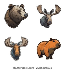 Animals Flat Icon Set Isolated On White Background