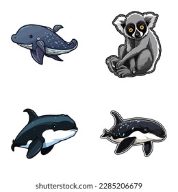 Animals Flat Icon Set Isolated On White Background