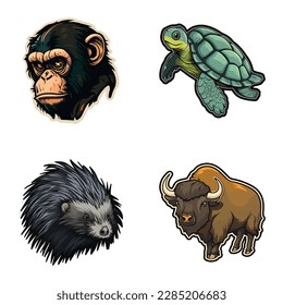 Animals Flat Icon Set Isolated On White Background