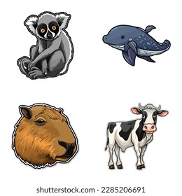 Animals Flat Icon Set Isolated On White Background