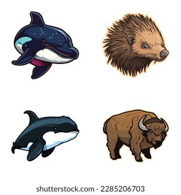Animals Flat Icon Set Isolated On White Background