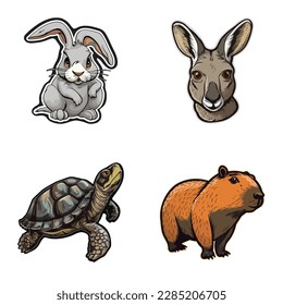 Animals Flat Icon Set Isolated On White Background