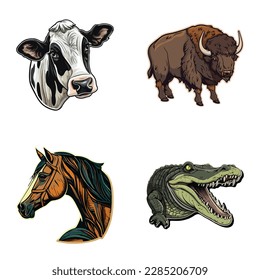 Animals Flat Icon Set Isolated On White Background