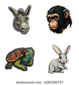 Animals Flat Icon Set Isolated On White Background