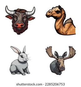 Animals Flat Icon Set Isolated On White Background