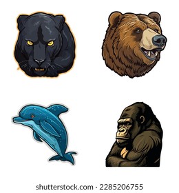 Animals Flat Icon Set Isolated On White Background