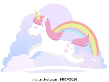 Animals in flat style. Unicorn logo. Horse silhouette. Vector cartoon illustration. Beautiful unicorn vector. White background. Fairytale colorful wallpaper. Baby card. Cute happy rainbow illustration