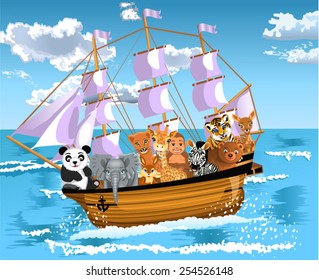 animals floating on a ship
