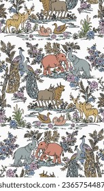 animals, flowers and trees isolated. Vector.