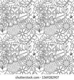 Animals and flowers vector seamless pattern