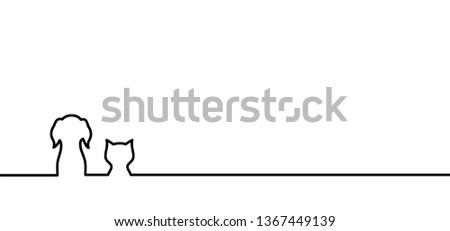 Animals footprint. Veterinary dog, hound, cat silhouette. Canine sign. Vector line pattern. Puppy or pet concept. Veterinarian with cat and dog logo. Animals day, dog or cat day. Lover idea.