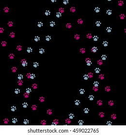 Animal's footsteps on the black background. Seamless vector  illustration
