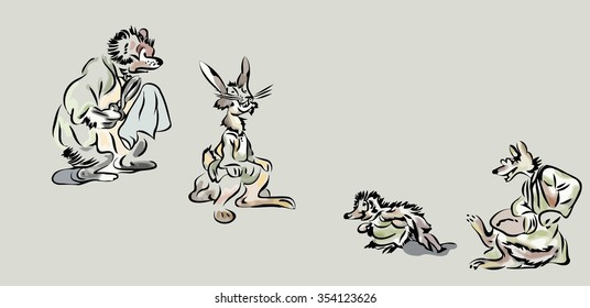 animals in the forest bear hairdresser cuts hare wolf waiting queue